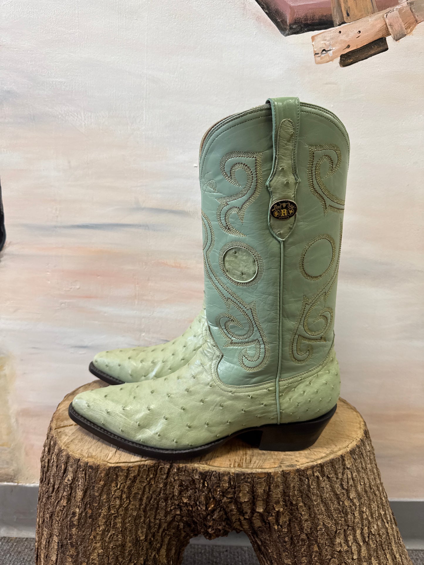 Green Ostrich Cowboy Boots
