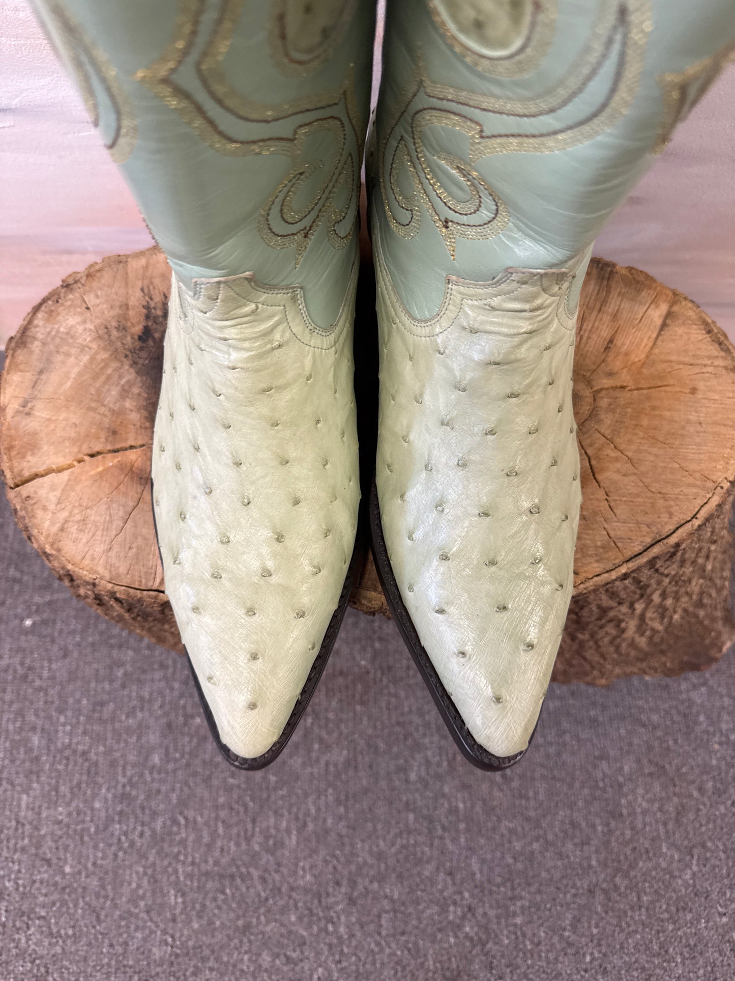 Green Ostrich Cowboy Boots