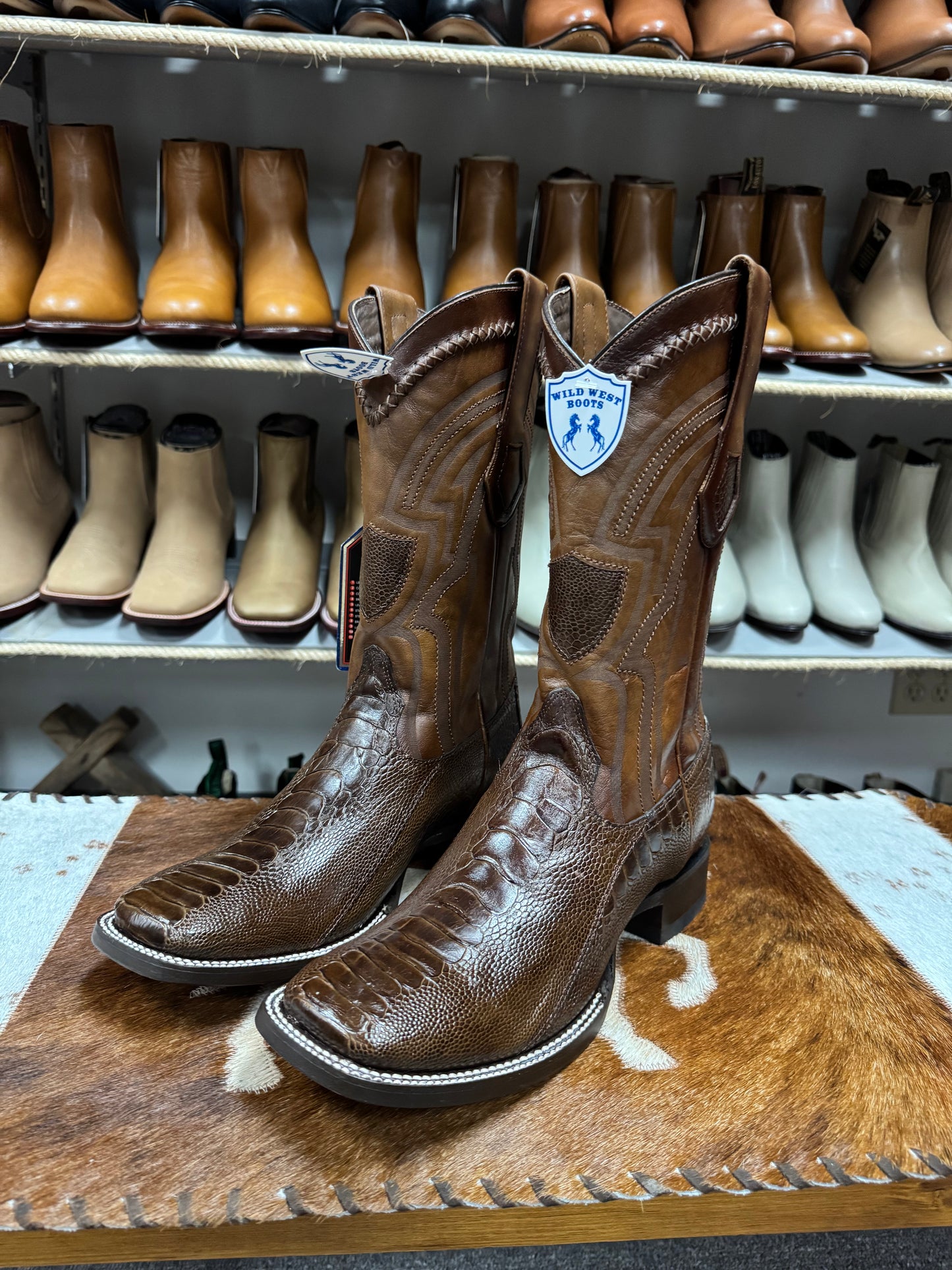 Wild West Boots Brown Ostrich Leg Boots