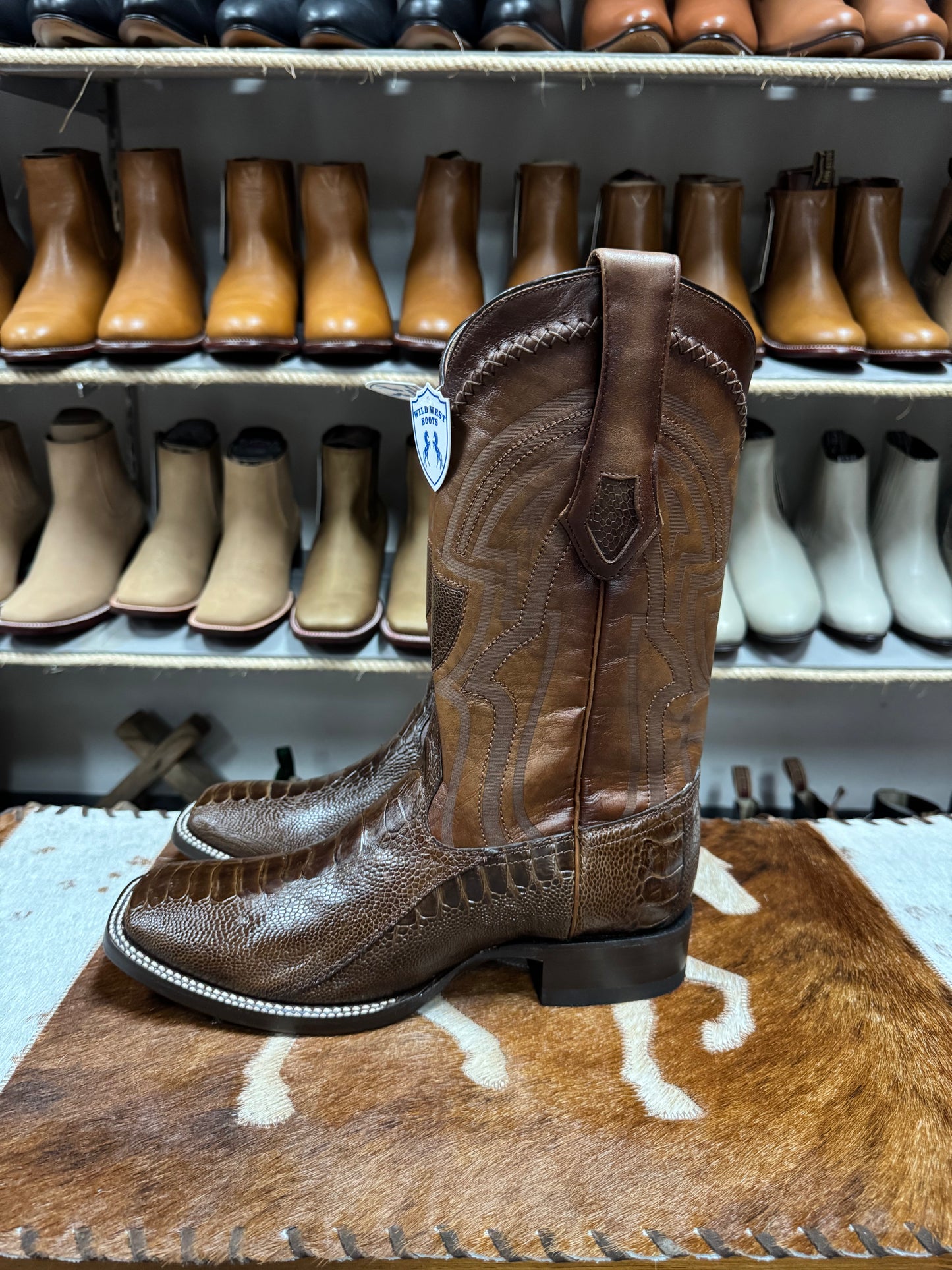 Wild West Boots Brown Ostrich Leg Boots